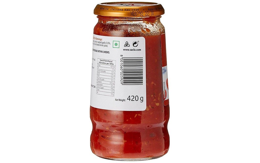 Sacla Tomato & Roasted Garlic Sauce    Glass Jar  420 grams